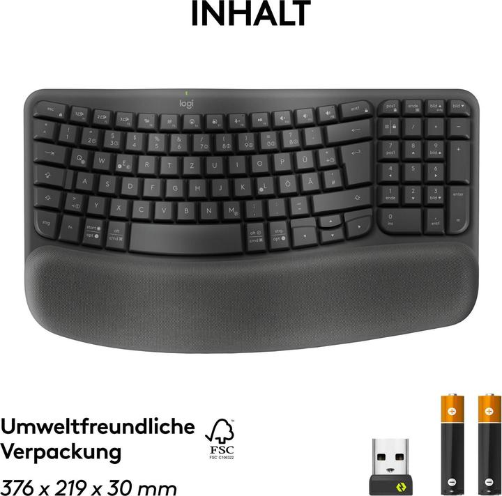 Actual product image Logitech Wave Keysergonomic Kb Graphite (Eng. Int., Wireless)