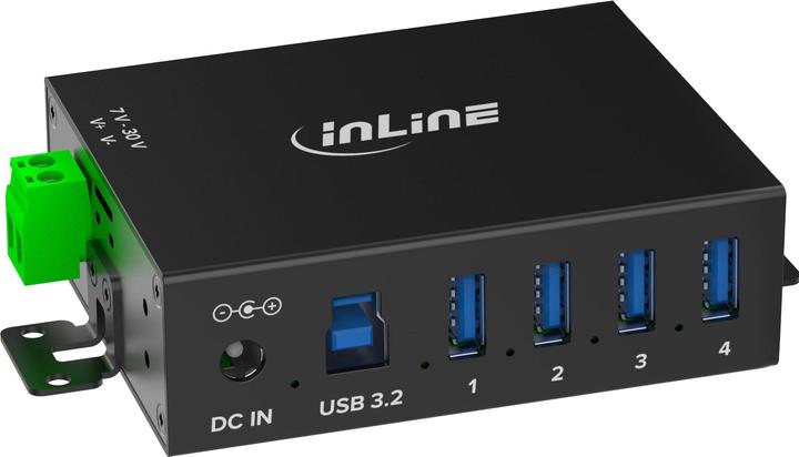 Produktbild InLine ® USB 3.2 Gen.1 Industrie-Hub, 4 Port, Aluminiumgehäuse, mit Netzteil (USB-C, 4 Ports)