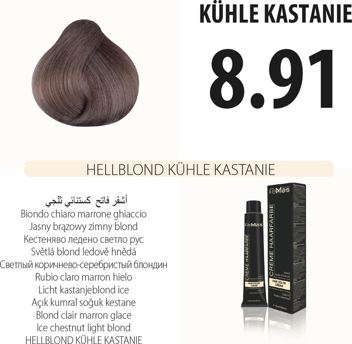 Produktbild FemMas 8.91) Haarfarbe Hellblond Kühle Kastanıe 100ml (Hellblond Kühle Kastanıe 100ml)