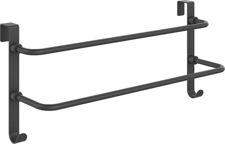 Emke Drill-Free Towel Holder, Dual Bar Towel Rail with Hooks, 41cm, Black