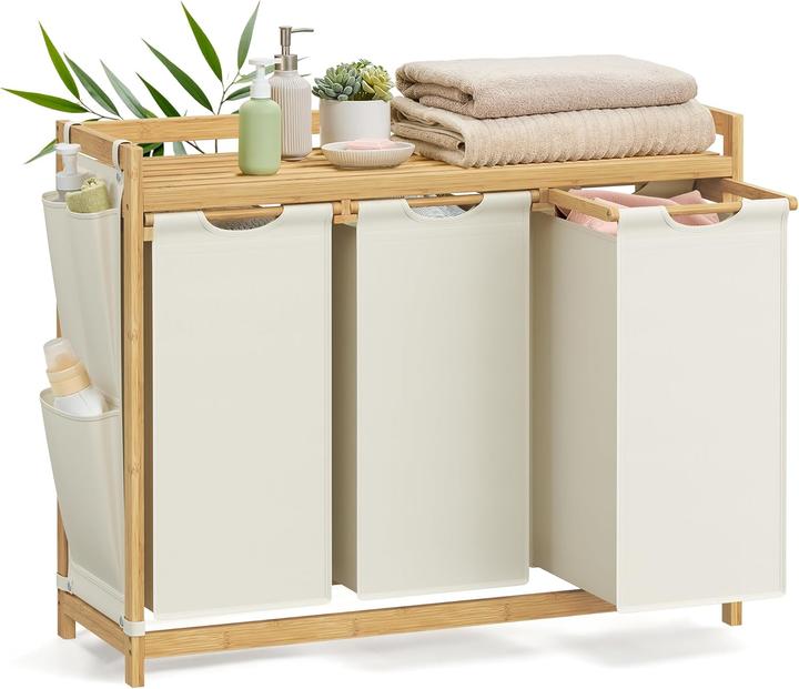 Songmics Wäschekorb Bambus 3 Fächer (150 l)