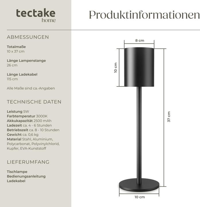 Actual product image tectake Retro table lamp Corly, LED, 7 light colours, dimmable
