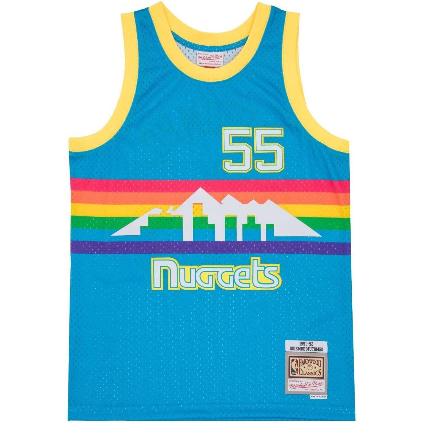Mitchell & Ness, Herren, Sportshirt, Swingman Jersey Denver Nuggets TROPICAL Dikembe Mutombo - XL (XL), Blau, XL