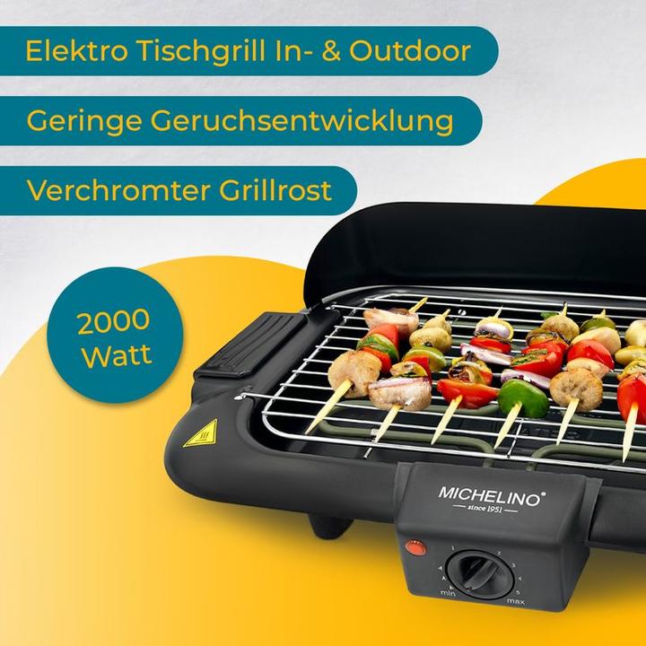 Produktbild Michelino Tischgrill Elektrogrill BBQ-Grill Grillplatte Tischbräter (2 kW)
