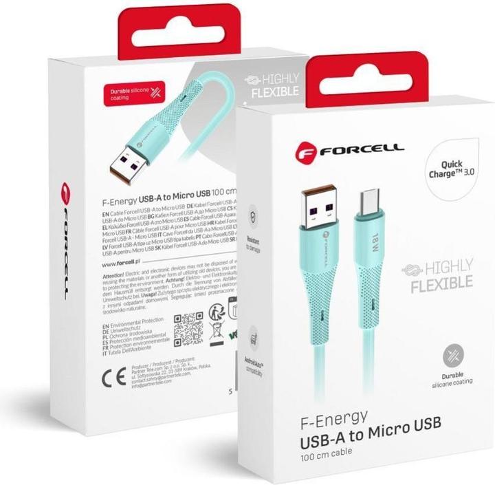 Immagine prodotto Forcell Cable F-ENERGY C341 cable USB A to Micro USB QC3.0 2,4A 18W Silicone 1 m blue (1 m, USB 2.0, 18 W)