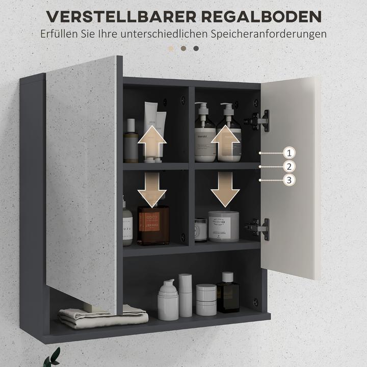 Produktbild Kleankin Spiegelschrank Spanplatte, Glas Grau (55 x 17 x 55 cm)