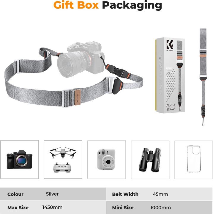 Actual product image K&F Concept 45mm WidthNeck Strap Urban Wander 03 (Grey) (Neck belt)