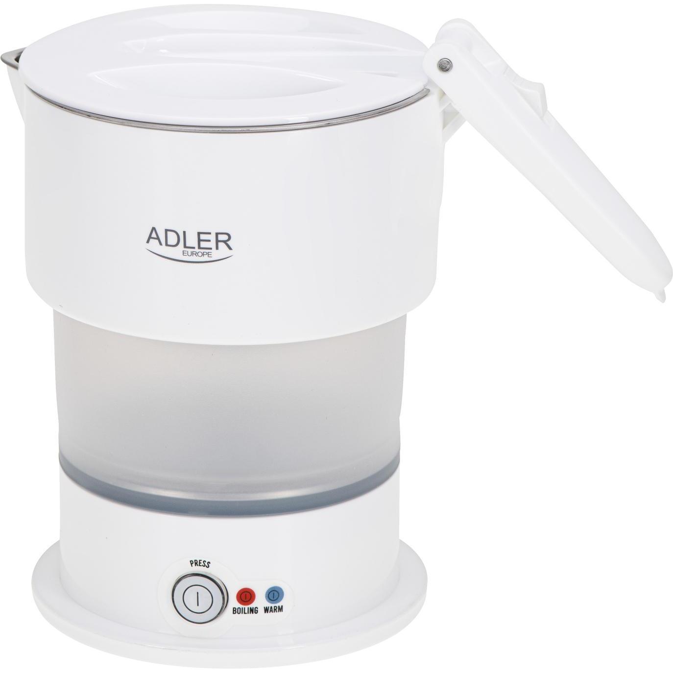 Adler Teapot Silicon Travel Kettle AD 1377 Travel Kettle 600 W 0.6 L Silicon White, Bollitore, Bianco