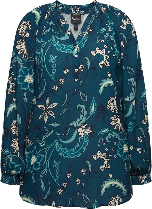 Image du produit Ulla Popken Blouse à manches longues, encolure en V et col montant smocké. Coupe évasée. (50, 52)
