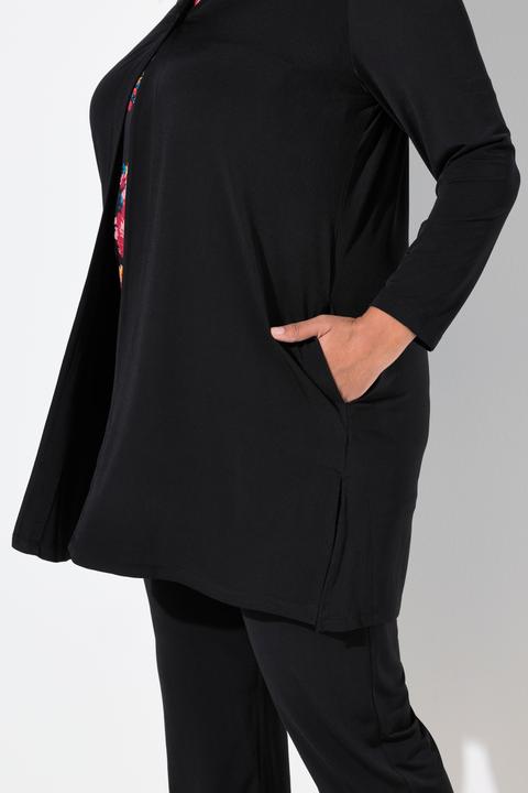 Image du produit Ulla Popken Veste en jersey, imprimé à pois. Col en V, manches longues. Fermeture à bouton. (62)