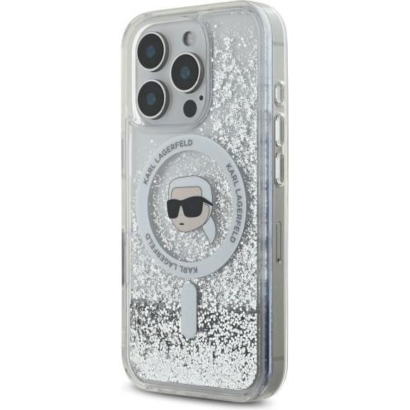 Thumbnail - Karl Lagerfeld KLHMP16XLGKISGH iPhone 16 Pro Max 6.9" hardcase transparent Liquid Glitter Karl Head (Apple iPhone 16 Pro...