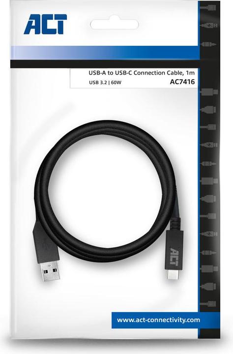 Produktbild ACT USB 3.2 Gen1 connection cable A male - C male 1 meter (1 m, USB 3.2 Gen 1, 65 W)