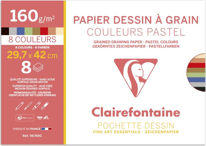 Image du produit Clairefontaine Dessin à Grain Couleur pochette 8F A3 160g - Assortiment pastel (160 g/m², 250 x)