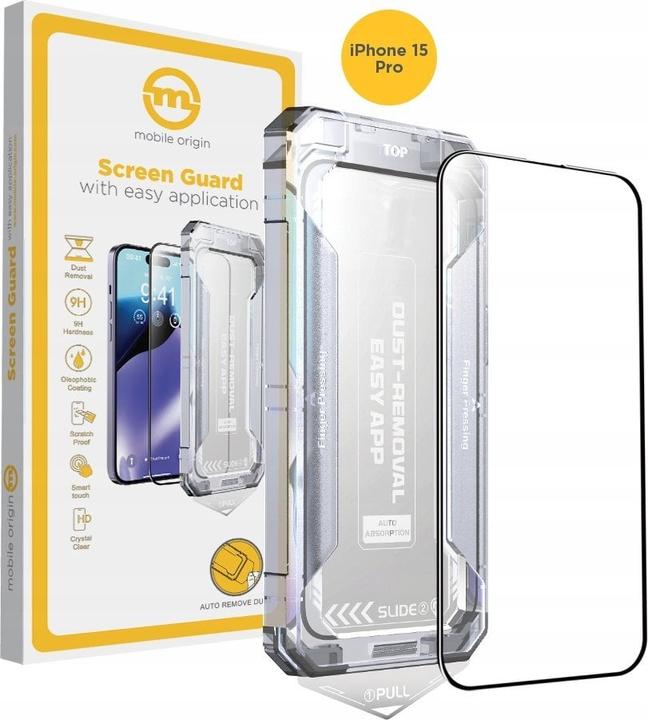Actual product image Mobile Origin Yellow Screen Guard with easy application (1 pcs., Apple iPhone 15 Pro)