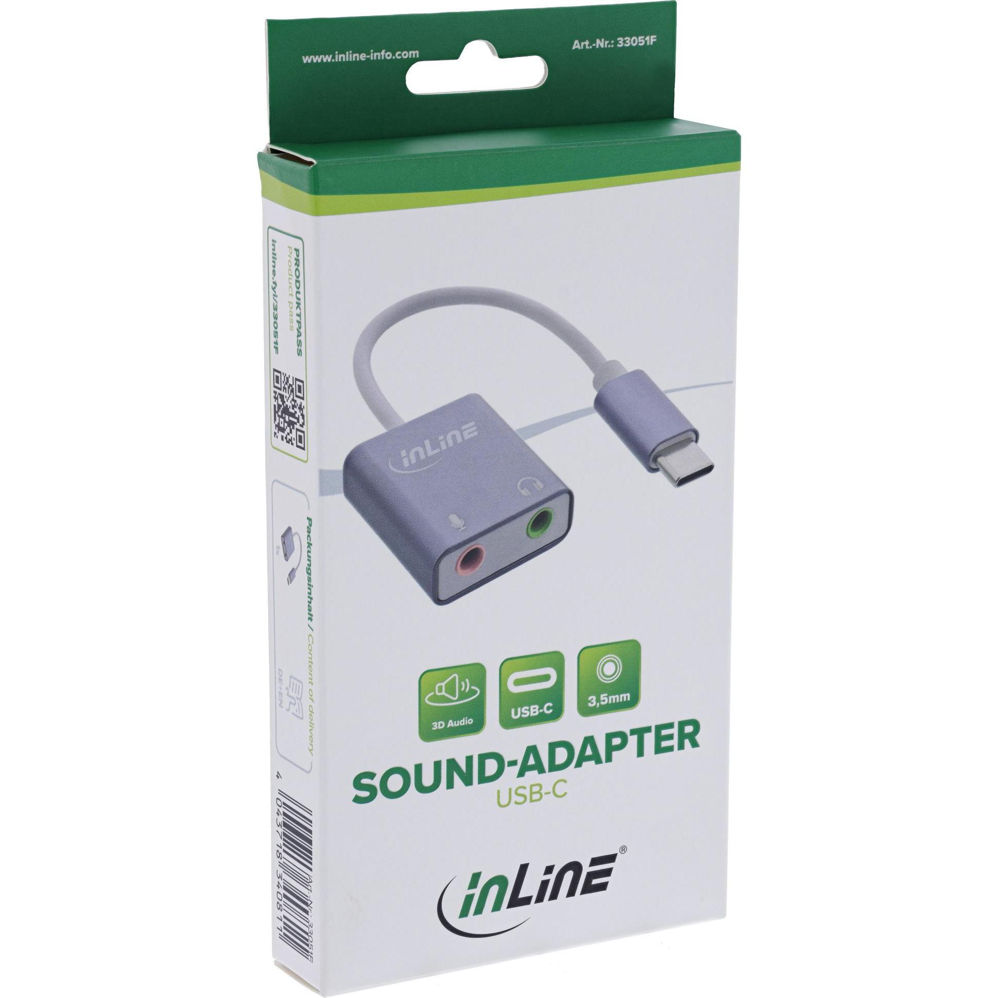 Thumbnail - InLine USB Audio Soundadapter (USB-C), Soundkarte, Grau