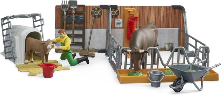 Bruder Cow and calf barn with farmer