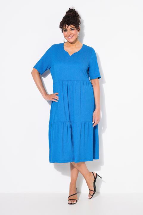 Actual product image Ulla Popken Tiered Flounce Panel Short Sleeve Split Neck Dress (56)