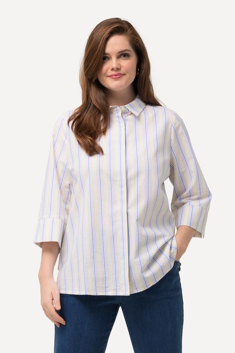 Immagine prodotto Ulla Popken Camicia con righe con crespatura a bolle, collo da camicia e maniche a 3/4 (56)