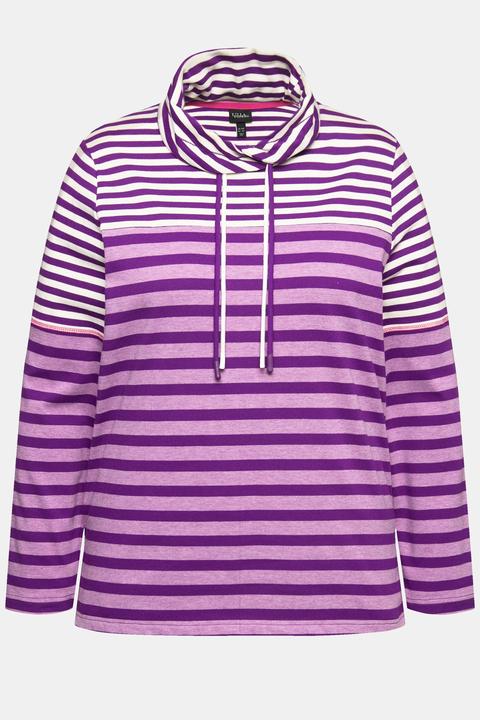 Actual product image Ulla Popken Mixed Stripe Long Sleeve Collared Tee (60)