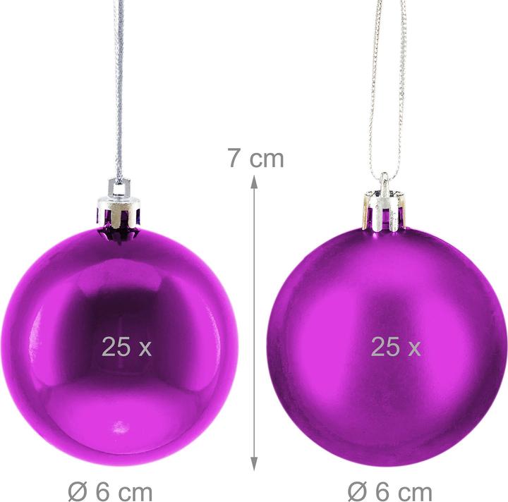 Actual product image Relaxdays - Weihnachtskugeln 50er Set, Pink/ Silber, 7 x 6 cm (50 -part)