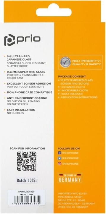 Produktbild prio 10x 3D Displayschutzglas für Samsung S20 schwarz (10 Stk., Samsung Galaxy S20, Samsung Galaxy S20 5G)