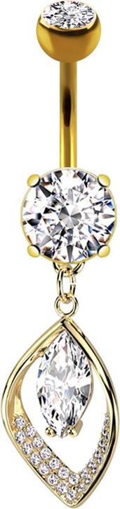 Produktbild Star Piercing Banane vergoldet mit zwei Kugeln Kristall silber Anhänger Blatt Ovaler Kristall (Messing, Chirurgenstahl 316L)