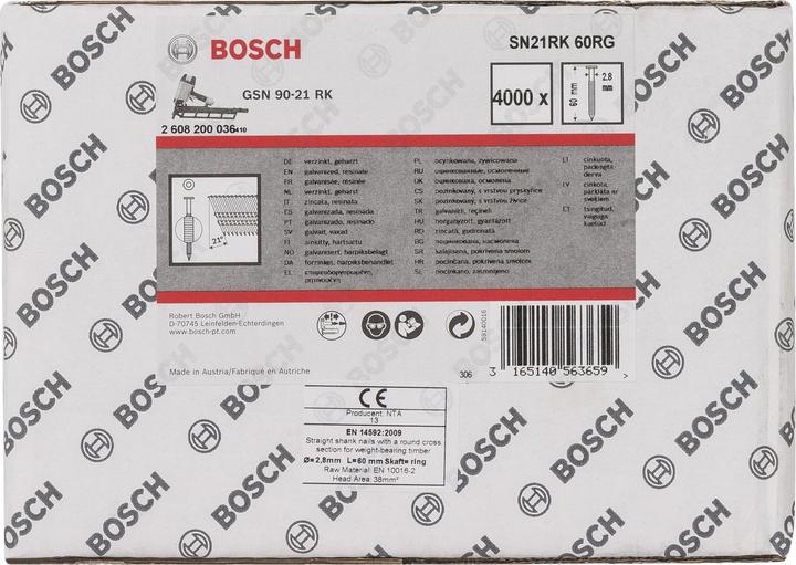 Produktbild Bosch Professional Zubehör Rundkopf-Streifennagel SN21RK 60RG 2,8 mm, 60 mm, verzinkt, gerillt