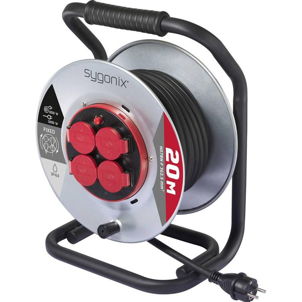Sygonix, Avvolgicavi, SY-10236108 Kabeltrommel Schwarz Schutzkontakt-Stecker (20 m)