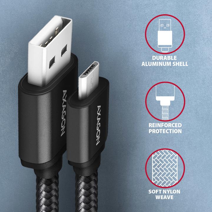 Image du produit Axagon BUMM-AM20AB Câble micro-USB vers USB-A 2.0 (2 m, USB 2.0)
