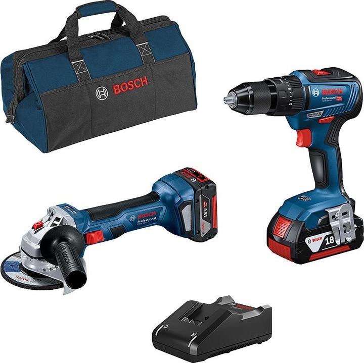 Actual product image DIY Combo Kit 18V kit: GSB + GWS, 2 x GBA 18V 4.0Ah batteries, quick charger, bag