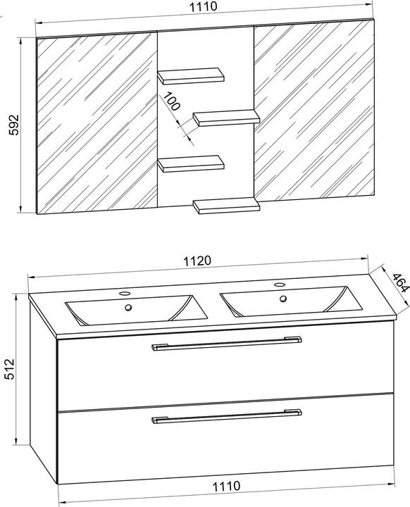 Nährwerte und Zutaten VCM 3.-tlg. Doppel Waschplatz Zwei Waschtisch Budasi Spiegel