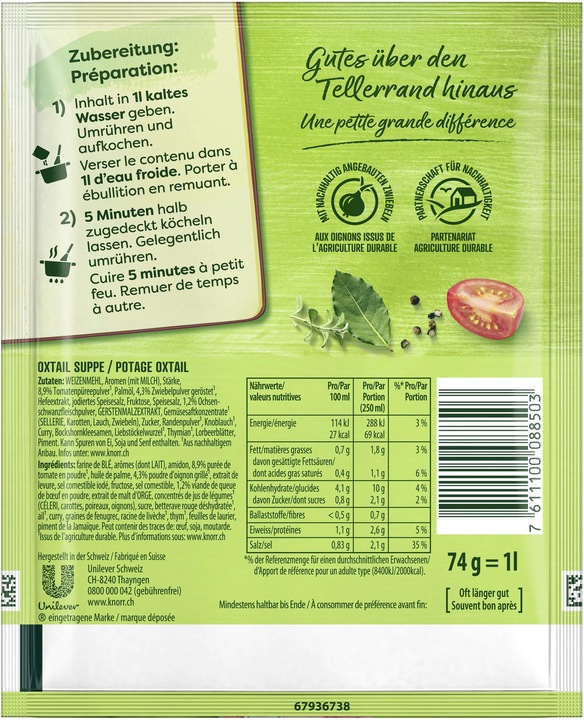 Nährwerte und Zutaten Knorr Oxtail Suppe Beutel, Ochsenschwanz Fertigsuppen Klassiker