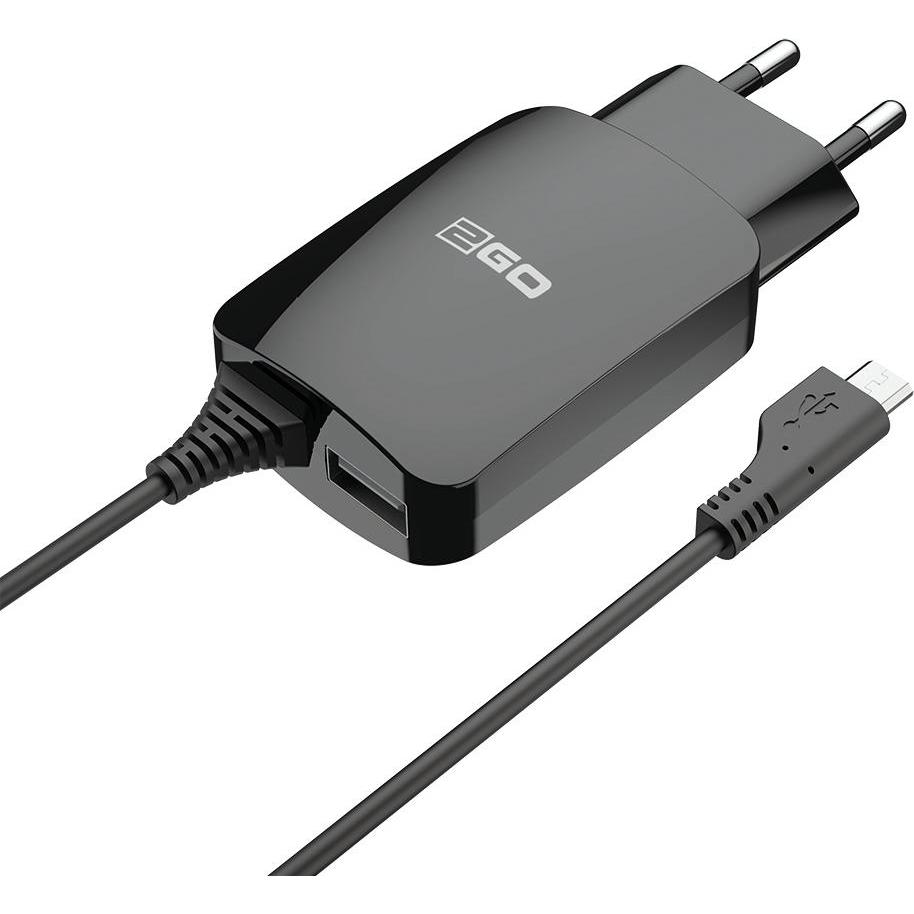 2GO Netz-Ladegerät 100V-240V-schwarz Micro-USB + 1x Uni. USB, USB Ladegerät, Schwarz