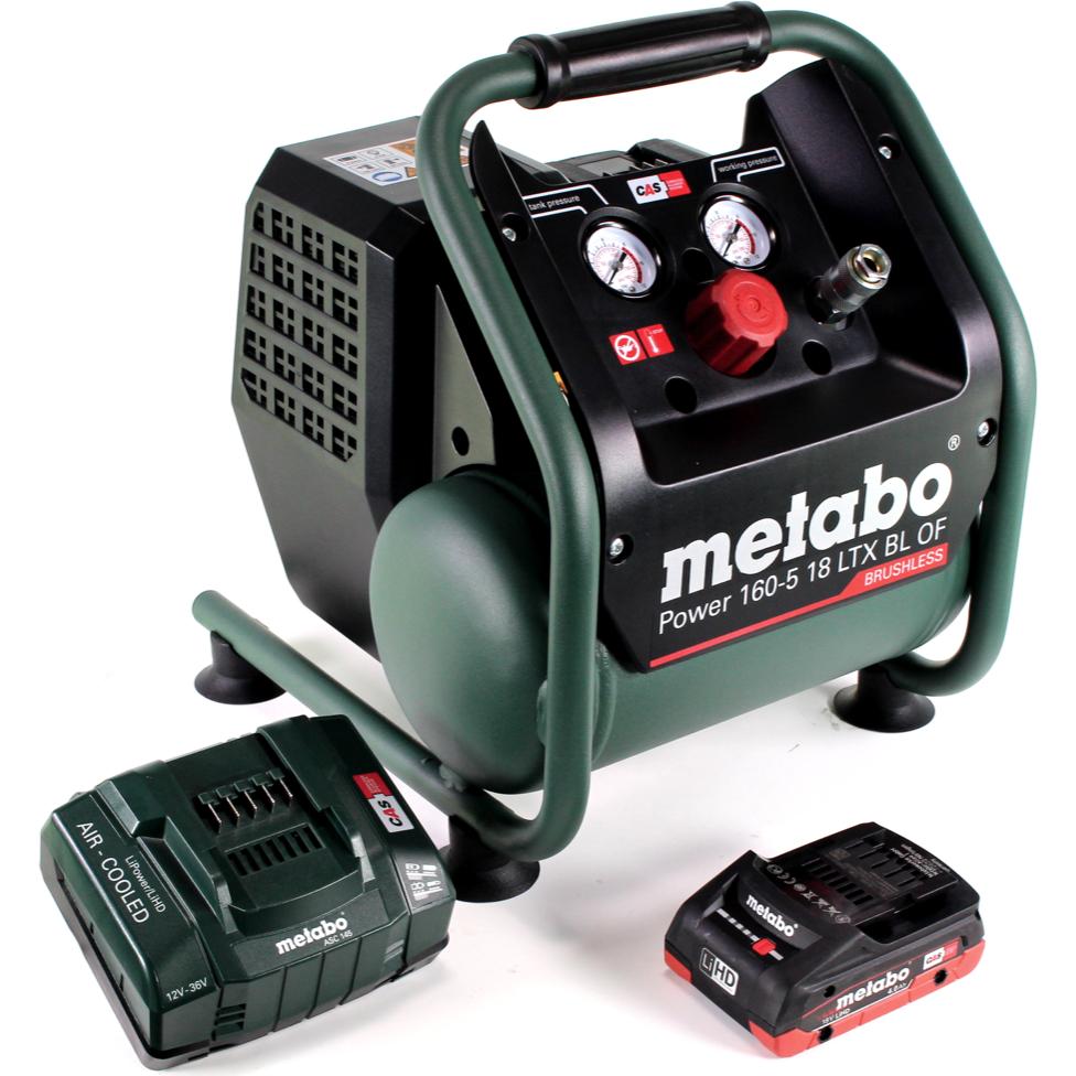 Thumbnail - Metabo, Kompressor, Power 160-5 18 LTX BL OF Akku Kompressor 18 V 8,0 bar Brushless + 1x LiHD Akkupack 4,0 Ah + (5 l)