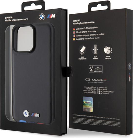 Produktbild BMW BMHCP15X22PTDK iPhone 15 Pro Max 6.7" czarny/black Leather Stamp Tricolor (Apple iPhone 15 Pro Max)