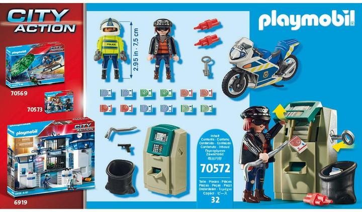 Actual product image Playmobil Police motorbike: pursuit of the money robber (70572, Playmobil City Life)