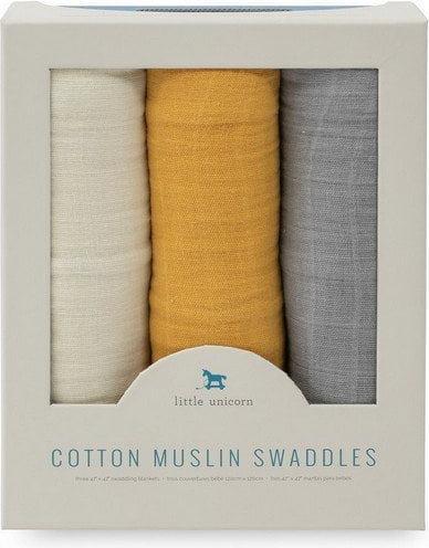 Actual product image little unicorn Cotton Muslin Swaddle 3 Pack - Mustard (120 cm, 120 cm)
