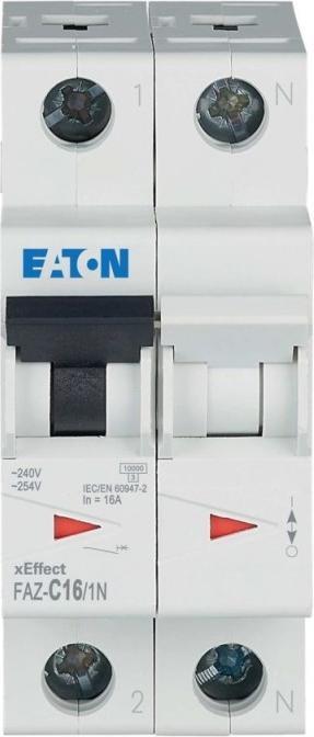 Actual product image Eaton MCB, 16A, C-type, 1Pole+N, 15kA