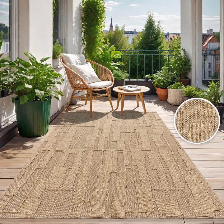 Produktbild TT Home In-& Outdoor Teppich Wetterfest Balkon Boho Abstrakter Still Hoch-Tief-Effekt (150 x 80 cm)