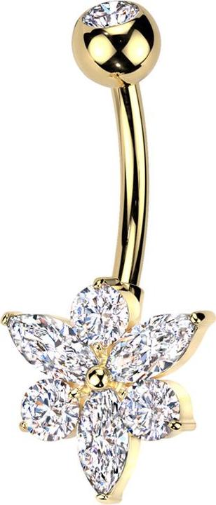 Produktbild Star Piercing Banane vergoldet mit Kugel Kristall silber und Blume Kristalle silber (Messing, Titan)