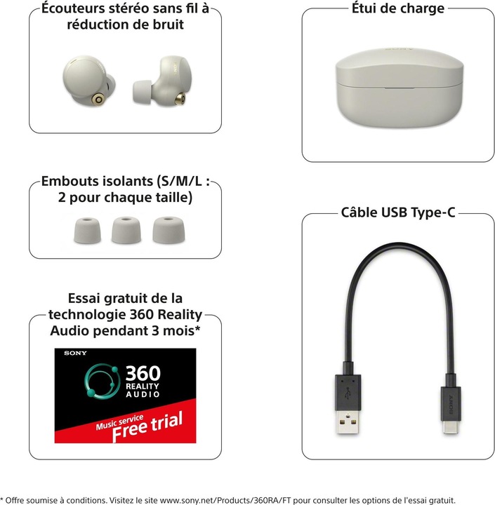 Image du produit Sony WF-1000XM4 (ANC, 12 h, Sans fil)