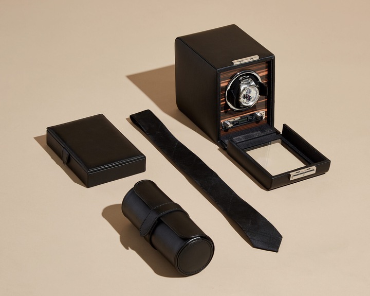 Actual product image Sophisticated genuine leather Roadster watch roll for 3 wristwatches with additional jewellery