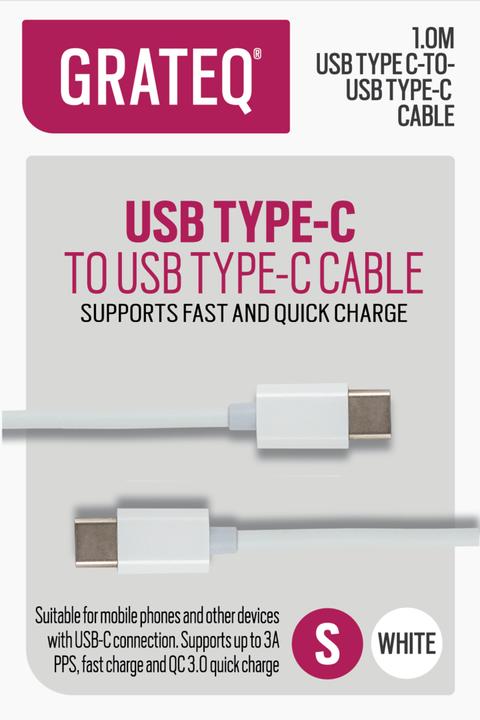 Produktbild Grateq USB C - USB C Latauskaapeli Quick 1m Valkoinen (1 m, USB 2.0)