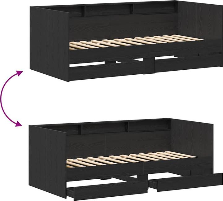 Actual product image vidaXL Daybed With Drawers In Concrete Grey 90X200 Cm Engineered Wood Black Oak (90 x 200 cm)