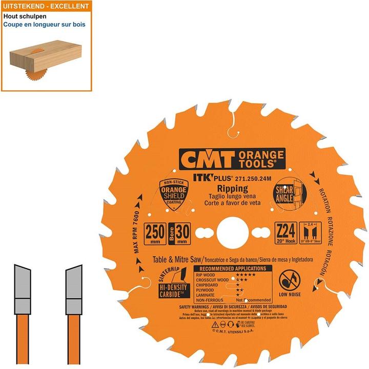 Image du produit CMT 271.250.24M Lame de scie à onglet ultra-mince avec limitation de coupe 250 x 30 x 24T
