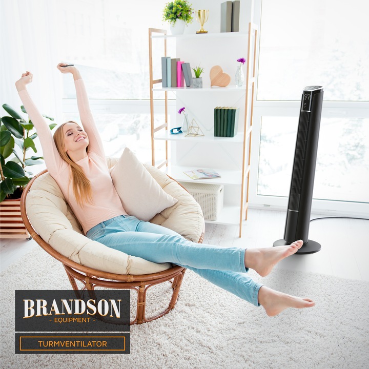 Produktbild Brandson Turmventilator, Fernbedienung, Standventilator 108 cm, 10° neigbar, Oszillation, 4 Modi, schwarz (52 dB)