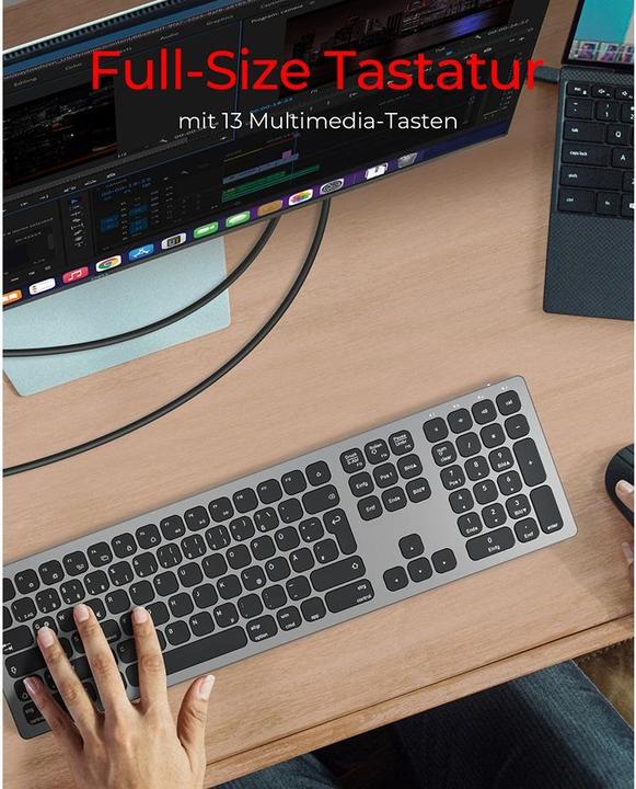 Actual product image KeySonic Full-Size Aluminum Keyboard, Bluetooth® & RF, for Win & macOS (Germany, Wireless)