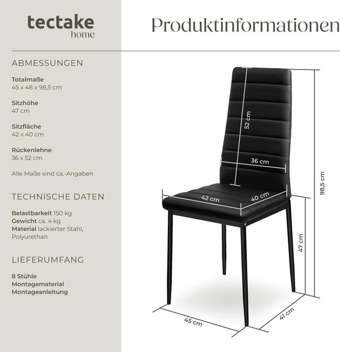 Image du produit tectake 8x Esszimmerstuhl