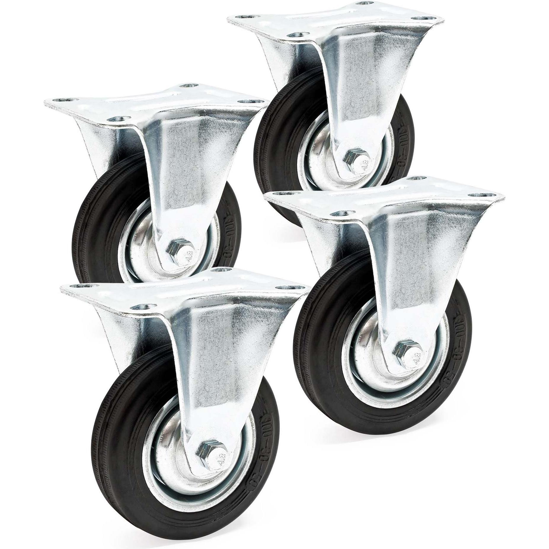 Wiltec, Möbelrollen, Bockrollen Set 4x Transportrolle Vollgummirad 100mm 70kg Metallfelge