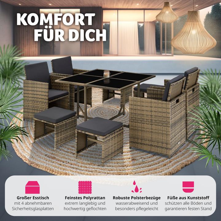 Actual product image tectake Rattan garden furniture set Bilbao 4+4+1 with protective cover, variant 2